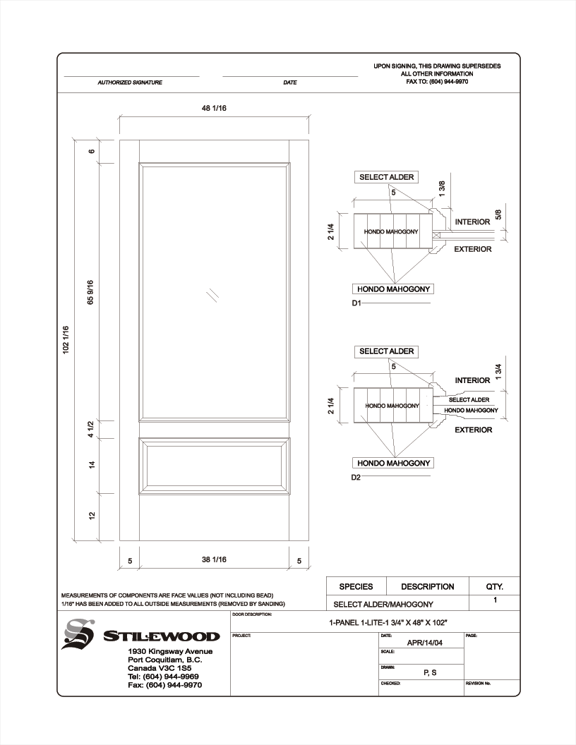 Design Shop Drawings - Stilewood International Doors and Windows